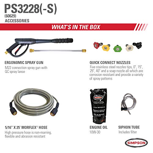 SIMPSON Cleaning PS3228 PowerShot Gas Pressure Washer Powered by Honda GX200, 3300 PSI at 2.5 GPM, Black