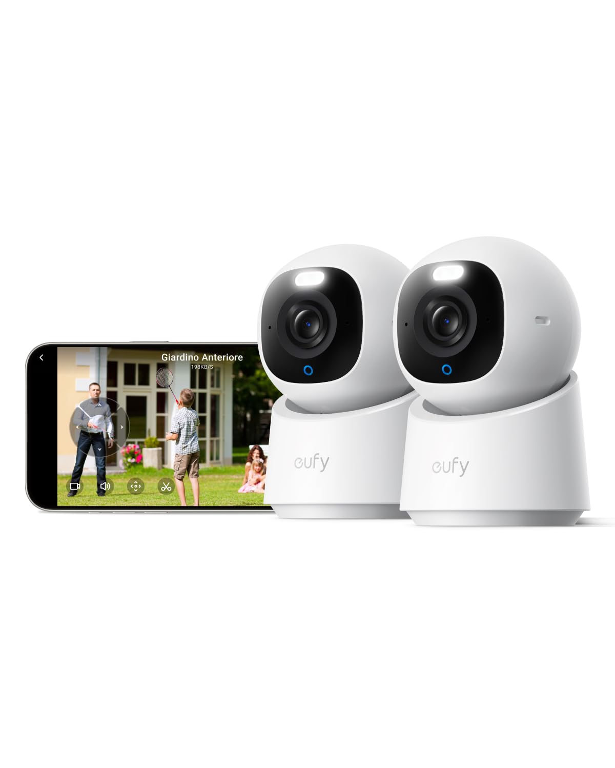 eufy Security Indoor Cam E30,Telecamera wifi interno 4K UHD,Rotazione Pan-Tilt a 360°,2-Pack,Visione Notturna a Colori,Rilevamento AI,Tracciamento Automatico di Persone/Animali,Compatibile con HomeKit