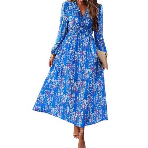 Las Mujeres De OtoñO E Invierno con Cuello En V De Manga Larga Elegante Gasa Casual De Alta Cintura Pullover Commuter Vestido De Mujer