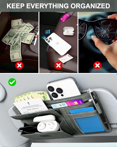 Image of FEDUS Premium Car Sun Visor Organizer Car Organiser and Storage Car Document Holder, Sunglasses Holder for Car, Car All New Accessories Multipocket Pouch Auto Interior Accessories for Truck, SUV, Van