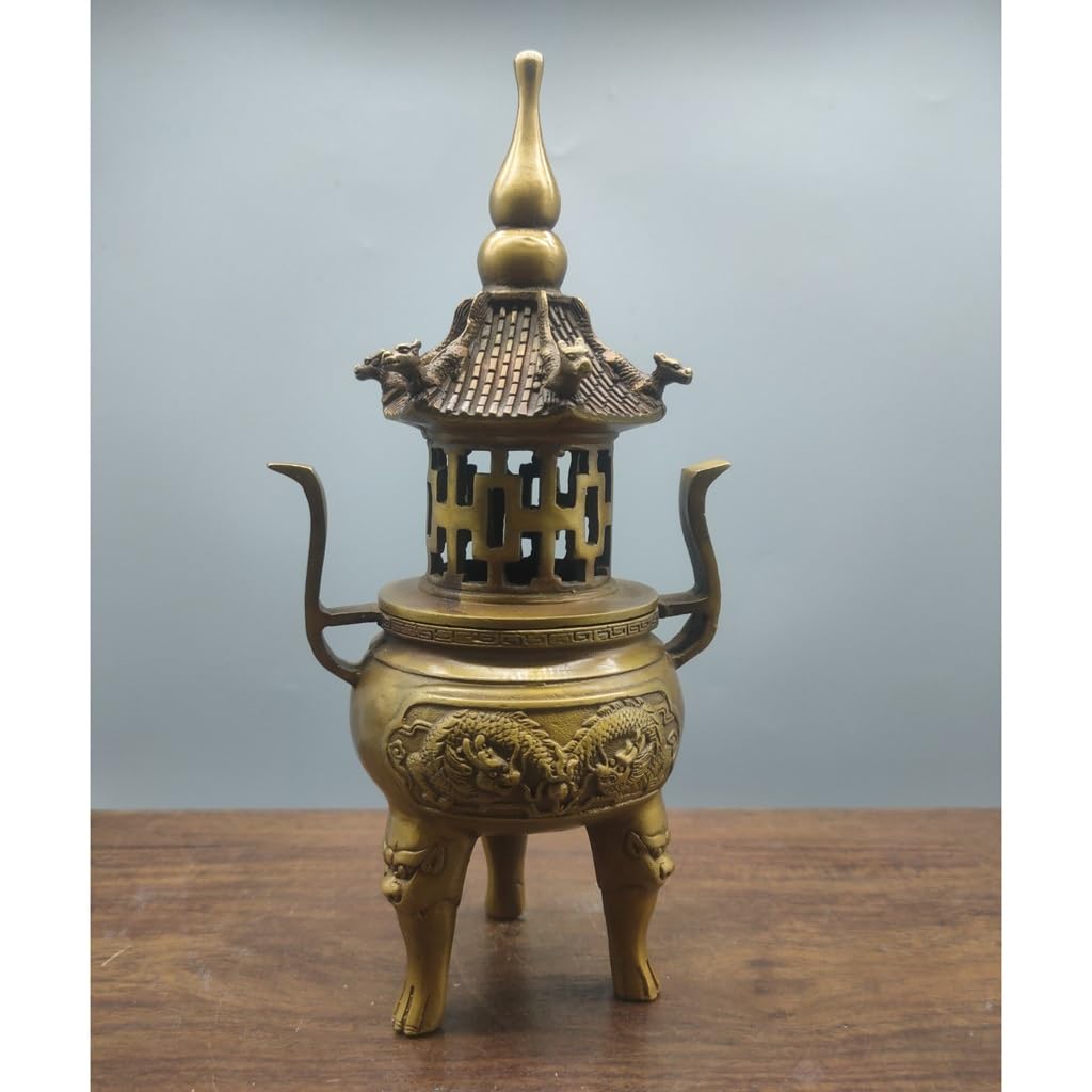Incensiere a Cascata Ornamenti for bruciatori di incenso Decorazione Feng Shui for la casa in legno di sandalo Oggetti da collezione antichi Bruciatore di incenso in ottone Brucia Incenso In Ceramica