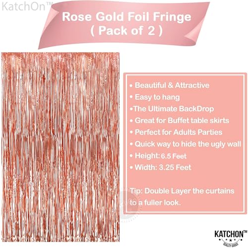 Image of KatchOn, Rose Gold Fringe Curtain - Pack of 2 | Rosegold Backdrop for Anniversary, Wedding, Bachelorette Party Decorations| Fringe Backdrop for Rose Gold Birthday Decorations