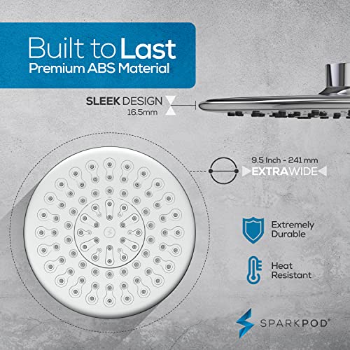SparkPod 9.5 Inch Large Rain Shower Head - Luxury Rainfall Shower Head - High Pressure Showerhead, Full Body Coverage with Anti-Clog Silicone Nozzles -No Hassle, Easy Install (1/2 NPT, Chrome) - image 8