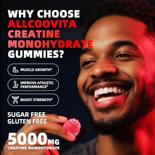 Image of Allcoovita NSF Certified Creatine Gummy 5g - Creatine Monohydrate Gummies for Men & Women. Boost Focus,Strength, and Endurance, Anti-Melting Formula, Vegan, Gluten-Free, Non-GMO,(Strawberry 135 ct)
