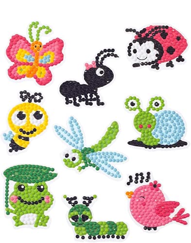 Image of YellowCult 5D DIY Diamond Painting Craft Kits for Kids, 9 PCS Cartoon Stickers, Stick Paint with Diamonds by Numbers, [Cute Insects & Bird Theme],