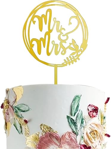 Espejo acrílico de gran tamaño dorado elegante escritura a mano Mr and Mrs Cake Toppers para boda, despedida de soltera, compromiso, aniversario,