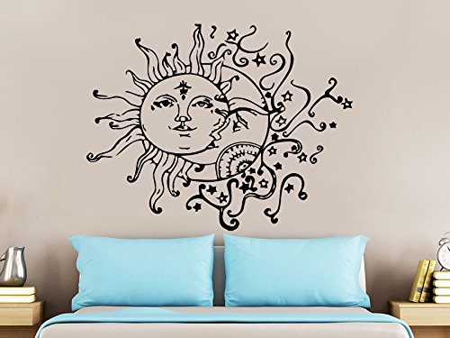 Wall Decal Sun Moon Sunshine Stars Crescent Dual Ethnic Night Symbol Vinyl Sticker Decals Nursery Home Decor Bedroom Art Interior NS821
