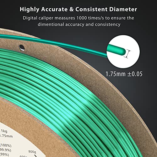 Image of DURAMIC 3D Silk PLA Filament Pure Shinny High Gloss Finish 1.75mm | 3D Printing Filament with Cardboard Spool,No-Tangling Neatly Wound Dimensional Accuracy 99% + /- 0.03mm 1KG Silk Green