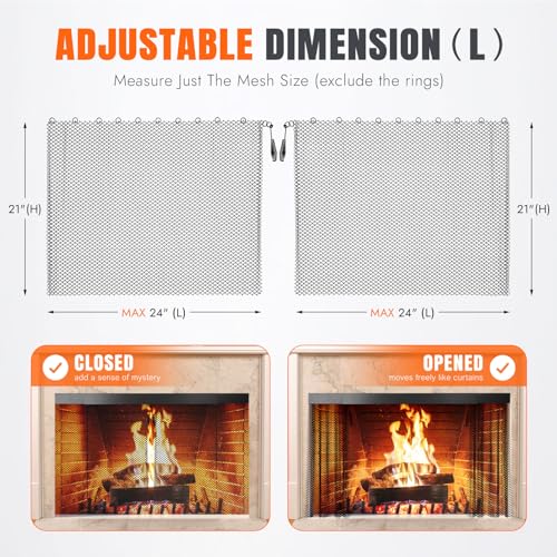 Fireplace Screen Mesh Curtain - 21\"x24\" Fireplace Mesh Screen for Wood Burning Fire Stove Spark Guard Chain for Hearth Metal Replacement Hanging Curtain Screens (Black- 2 Pcs) - Thumbnail 3