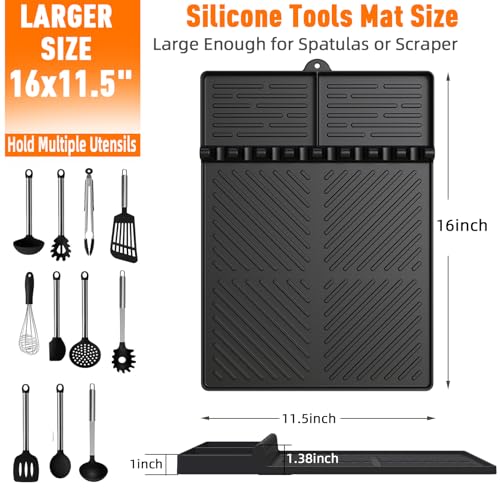 Image of Silicone Grill Mat Compatible with Blackstone, Silicone Griddle Tools with Drip Pad, Spatula Mat for Outdoor Grill Kitchen Counter (Black)