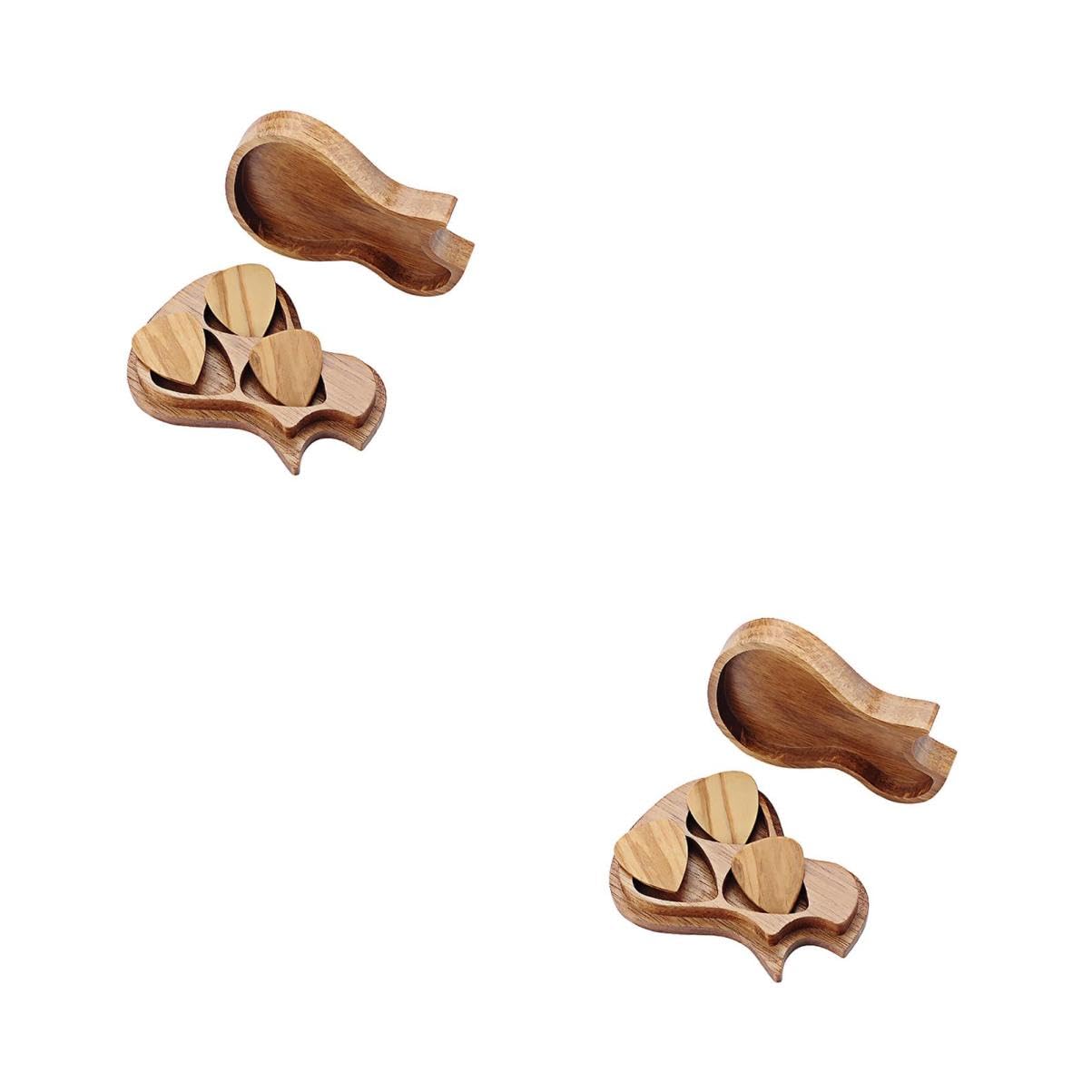 2sets Plettri Legno Di Olivo Con Scatola Forma Di Chitarra Accessori Per Musicisti e Amanti Della Musica