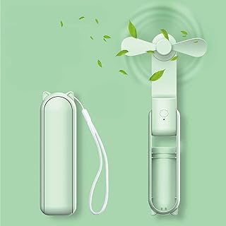 Portable Handheld Fan, Foldable Hand Held Fan, USB Rechargeable Small Pocket Fan With Power Bank, 3 Speeds Folding Hand Fan Personal Desk Fans Mini Travel Fan for Women Kids Home Office (Green)