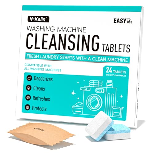 Detergente limpiador y desincrustante para lavadoras, 24 tabletas - Limpieza profunda para lavadoras de carga frontal y superior, seguro para fosas sépticas, elimina olores y limpia el tambor y la jun