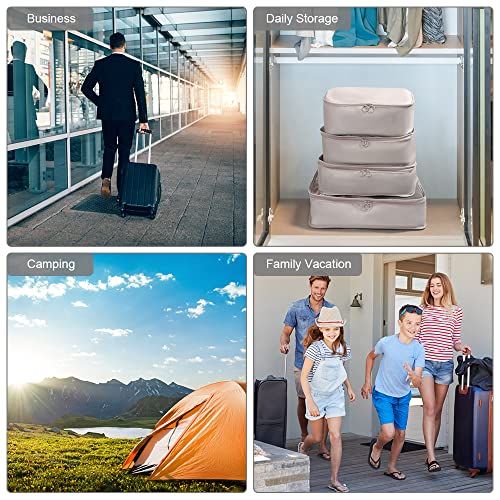 OSDUE Koffer Organizer Set 8-teilig, Packing Cubes, Wasserdichte Reise Kleidertaschen, Packtaschen für koffer, Verpackungswürfel mit Kosmetiktasche, Schuhbeutel, USB Kabel Tasche (Beige) 6