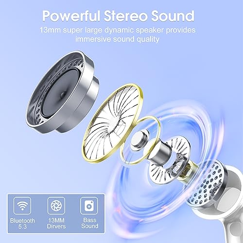 Image of Csasan Wireless Earbuds, Bluetooth 5.3 Headphones In Ear with 4 ENC Noise Cancelling Mic, 2025 Mini Deep Bass Stereo Ear Buds, 40H Playtime Bluetooth Earphones, IP7 Waterproof Earbuds, Sky Blue