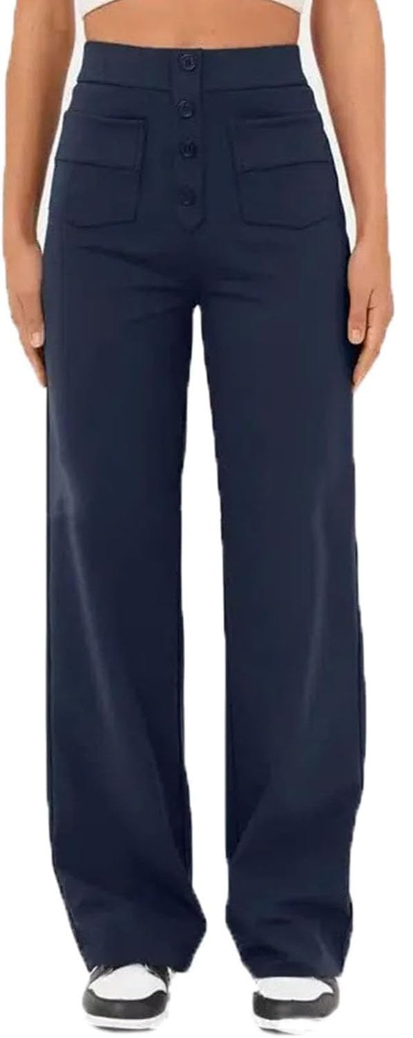 Womens Casual High Waist Stretch Pants Multiple Pockets Straight Leg Pants