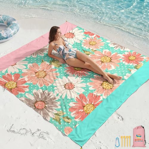 BYDOLL Beach Blanket Waterproof Sandproof 78''×81'' Suits1-4 Adults Compact Lightweight Oversized Sand-Free Blanket Large Picnic Mat for Beach Travel Camping Hiking
