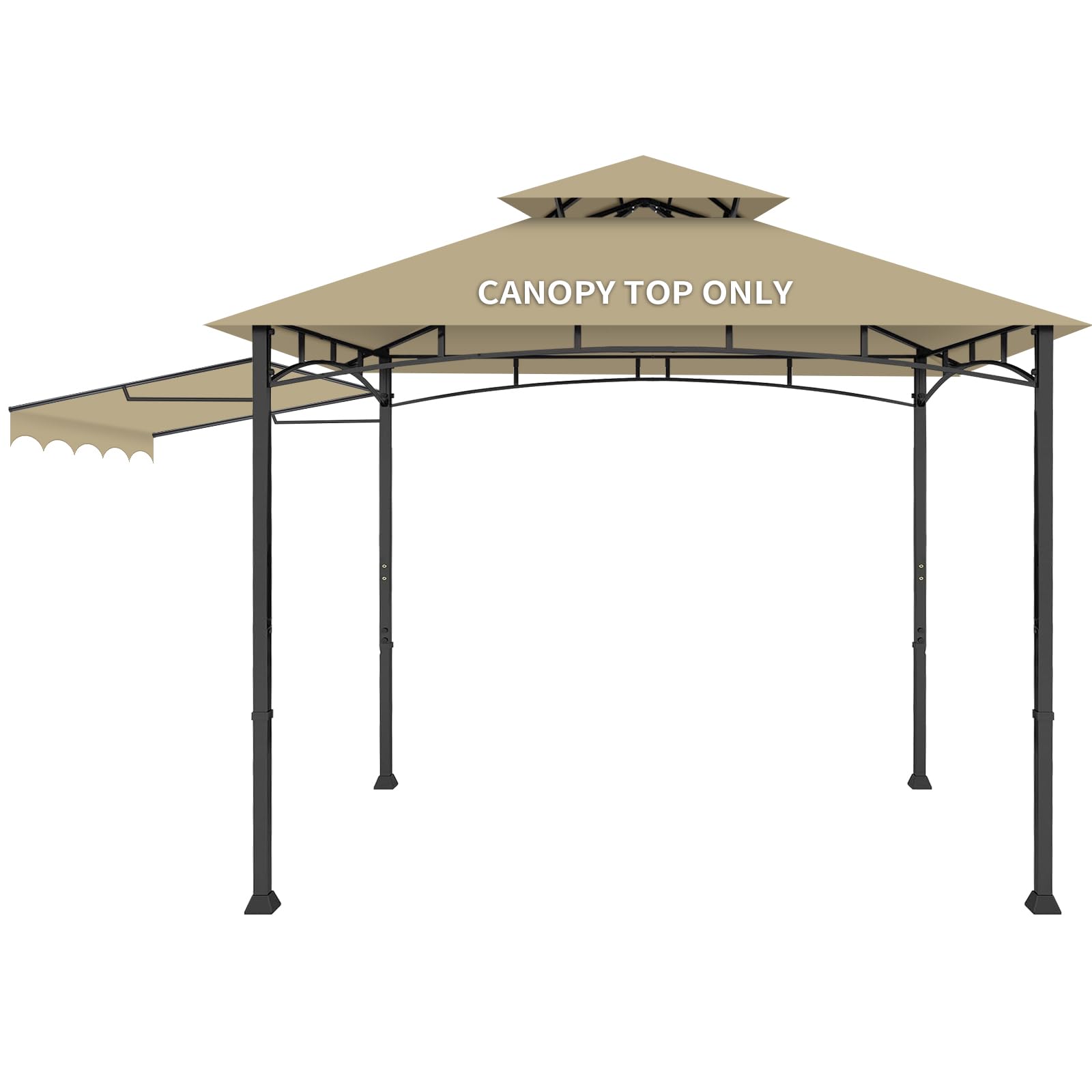 Grill Gazebo Replacement Canopy Top Only - 5' x 11' Outdoor BBQ Gazebo Canopy Roof with Extra Side Awning, Waterproof Double Tiered Shelter Cover (Khaki, 5x11)-image-38