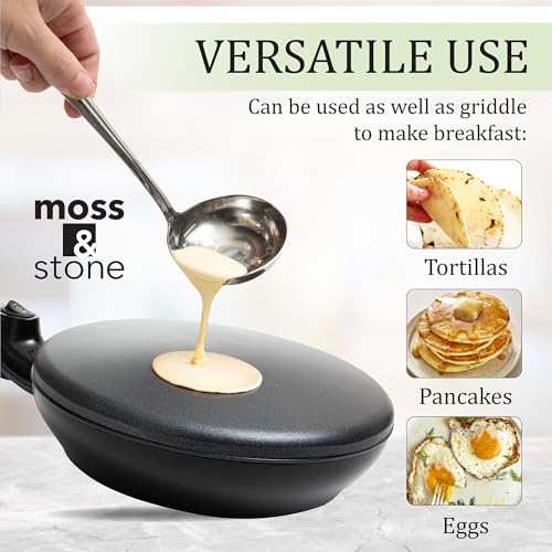 Image of Moss & Stone Cordless Electric Crepe Maker, 8 inch Portable Nonstick Crepe Pan | Nonstick dipping plate, auto shut-off, on /off switch, even heating, dual temperature setting, compact design