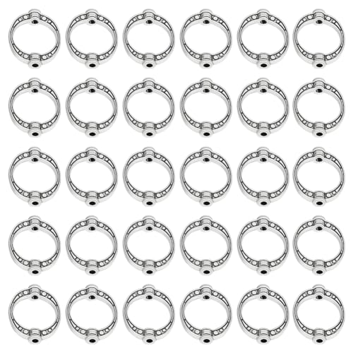 SUNNYCLUE 1 Box 120Pcs Bead Frames 10mm Circle Bead Frame Bulk Antique Silver Alloy Tibetan Style Hollow Round Beads Frames Metal Charms for jewellery Making Supplies DIY Bracelets Necklaces Earrings