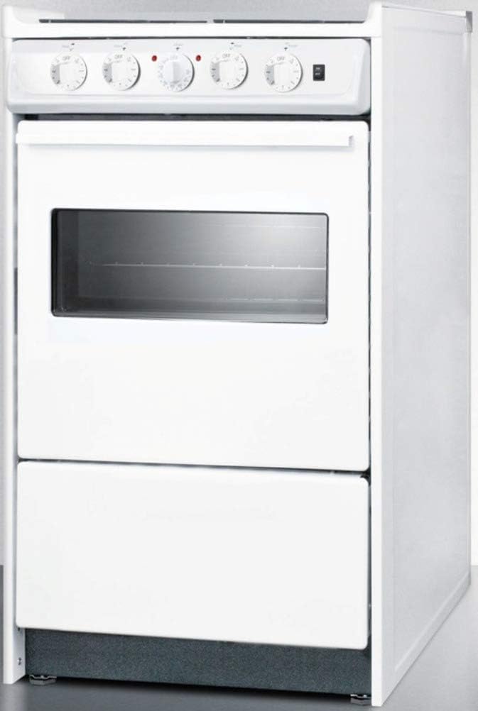 Summit WEM110RW 20"" Freestanding Electric Range with 4 Coil Elements Slide-In Look Stainless Steel Rear Trim in White