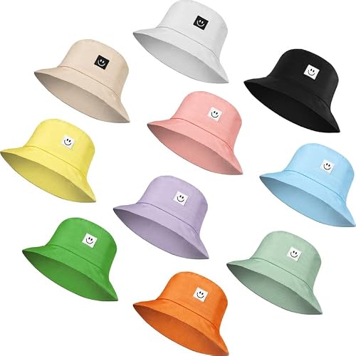 Smiling Face Bucket Hat Cute Bucket Cap Beach Sun Hat Summer Travel Bucket For Women Men (Multiple Colors,10 Pieces) #TOP14