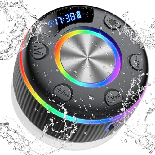 Cassa Bluetooth Doccia, Altoparlante Bluetooth con suono stereo, IPX7 impermeabile Mini Cassa Bluetooth Potente con ventosa,Luce LED Colorate,microfono integrato, speaker bluetooth per Viaggi Doccia