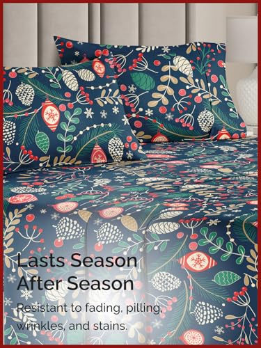 Full Christmas Joy Sheet Set - Holiday Xmas Pattern Bedding Set - Deep Pockets - Snug Fit - 4 Piece - Wrinkle Free & Easy Care - Comfy Festive Winter - Holiday Sheets for Women, Men, Kids and Teens