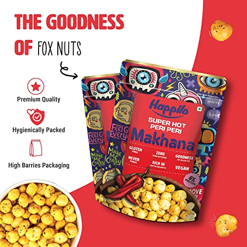Image of Happilo Premium Super Snack Makhana Peri Peri 55g (Pack of 9) | Roasted Foxnuts, Phool Makhana | Healthy Snacks | Low Calorie, Vegan & Spicy