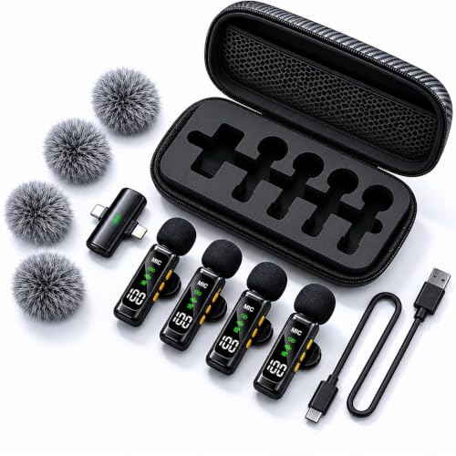 Image of T90 Wireless Lavalier Microphone 1-to-4 (4 Mic) 2.4G Compatible with iPhone Android Type-C | Noise Cancelling | Reverb Sound | Long Battery | Vlog Interview Live Stream Recording