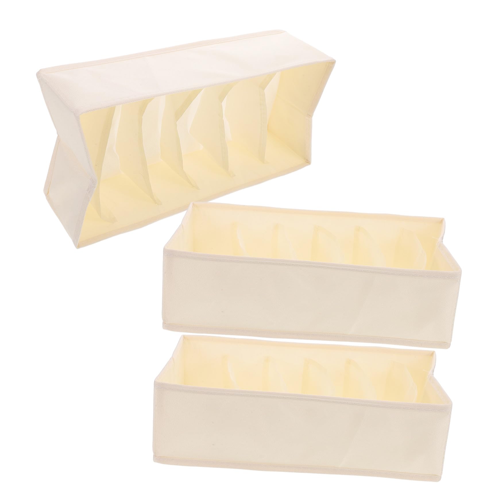 NOLITOY Organizador de Ropa Interior Masculina Beige de Tejido 6 Compartimentos, Set de 3 Piezas Multifuncional para Cajones, Solución Ahorradora de Espacio para Armario