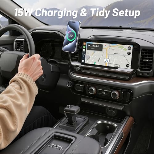 Image of Phone Holder for Chevy Silverado 1500 /2500 /3500 (2022-2026,ONLY Fits 13.4 inch Screen) /GMC Sierra, MagSafe Car Mount, 15W Magnetic Wireless Charger, 360 Rotating, Hands Free, Car Accessories Interior