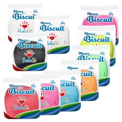 BelaGi Porcelaine froide à modeler - Lot de 8 couleurs variées + 2 blanc 10 x 100 g Pour travaux manuels, sans four Blanc, Noir, Rose Shock, Jaune Vert Orange Bleu Magenta Rouge Shock Cover