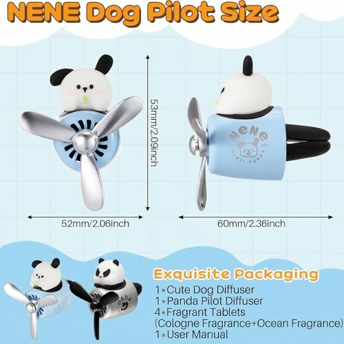 Image of Tallew 2 Pack Car Air Freshener Cute Dog & Panda Car Vent Clip Diffuser with Rotating Propeller Outlet Vent Easy to Install Included 4 Scents Aroma Tablets Aromatherapy Ornament Auto Accessories