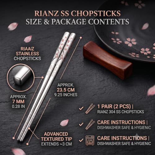 Image of RIANZ 304 Stainless Steel Korean Chopsticks 23.5 cm, Laser Engraved, 1 Pair (Style 1)