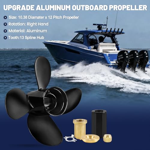 Image of Aluminum Boat Propeller(Interchangeable Hub Kits Included) Compatible with Mercury Engines 30hp 40hp 48hp 50hp 55hp 60hp,13 Spline,4 Blades,RH