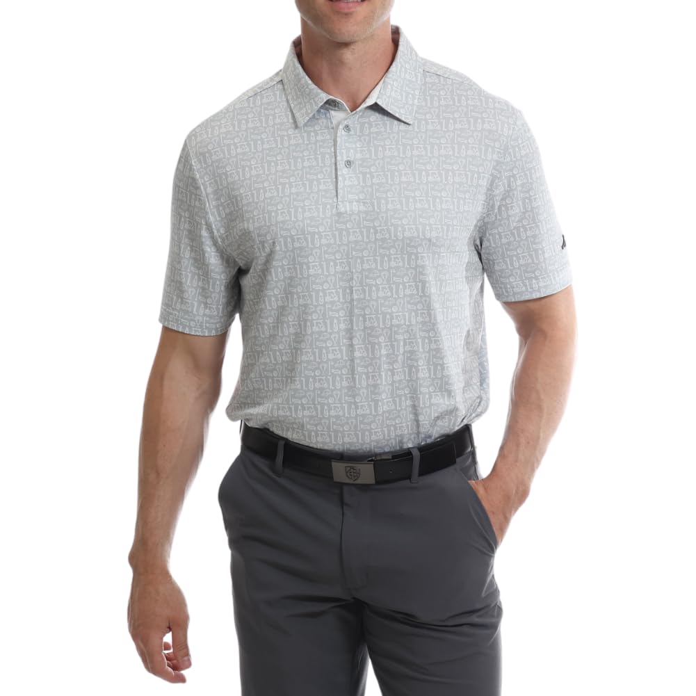 Under Par Men's Golf Polo Breathable Moisture Wicking Quick Dry Stretch Short Sleeve All Over Print Golf Polo Shirt, 2385 - Grey, L