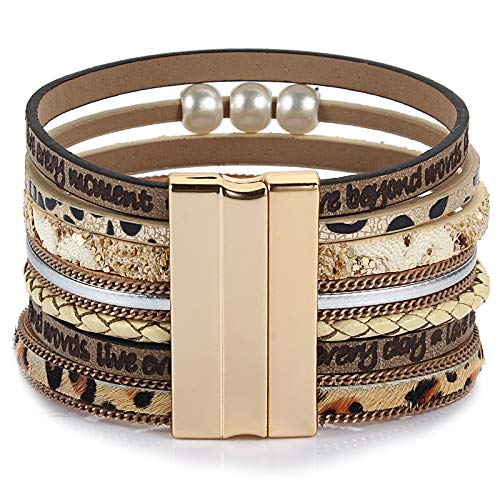 FANCY SHINY Tree of Life Leather Wrap Bracelet Inspirational Cuff Bangles Boho Pearl Bracelets with Magnetic Clasp Unique Jewelry Gifts for Women4