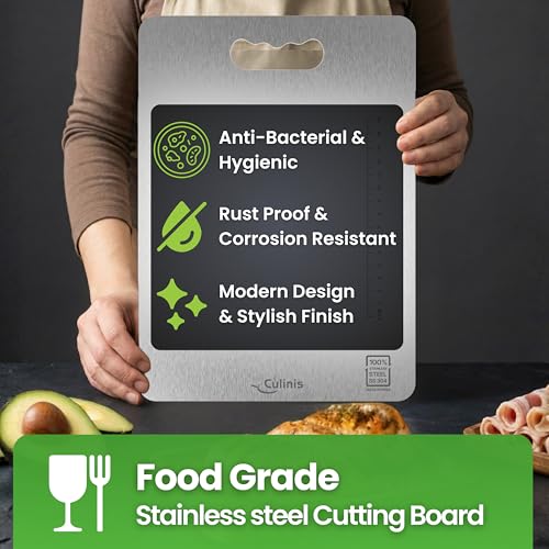 Image of Premium 304 SS Grade Stainless Steel Chopping Board Large 35x25 cm with Free Steel Finger Protector- Durable Rust-Resistant Cutting Board Steel, Heavy-Duty Fruits & Vegetable Cutting Board