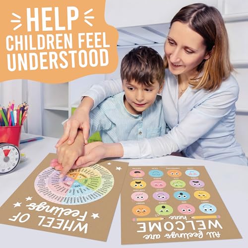 Hadley Designs Feelings Chart for Classroom Must Haves - Emotions Chart for Toddler Calming Corner, Counseling Feelings Wheel, Mental Health & Social Emotional Learning Posters, Kraft Classroom Decor — view 2