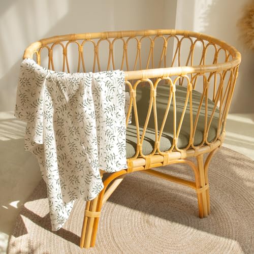 Image of lulumoon Baby Muslin Bassinet Sheets: Skin-Friendly Leaf Bassinet Sheets for Boys - Fitted for Oval Rectangle or Hourglass Mattress