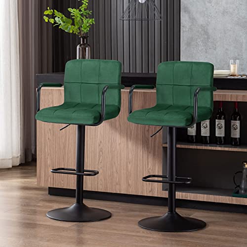 Duhome Set Of 2 Adjustable Swivel Bar Stool Chairs Counter Stools, Breakfast Chairs With Arms Green #TOP6