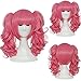 Pink Lolita Long Curly Cosplay Wig 2 Clip on Ponytail Wig With Wig Cap for Costume Party