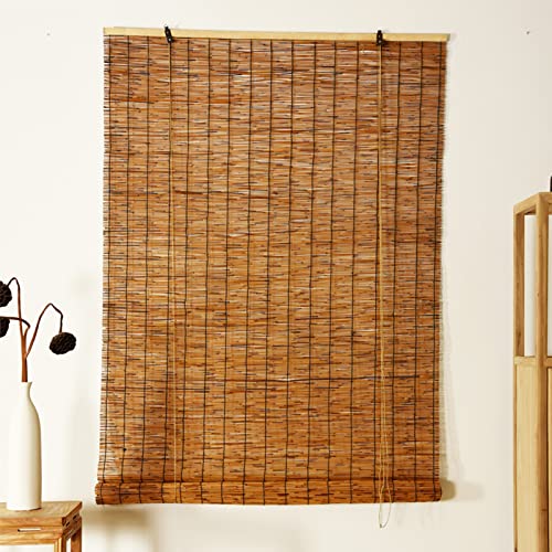 Natürliche Bambus Roll Up Fenster Jalousie,Datenschutz Retro Gras Vorhänge,Außenrollos Handgewebt,Anti-UV/wasserdicht/Atmungsaktiv,Unterstützung Anpassung (110x130cm/43x51in(WxH)) Cover