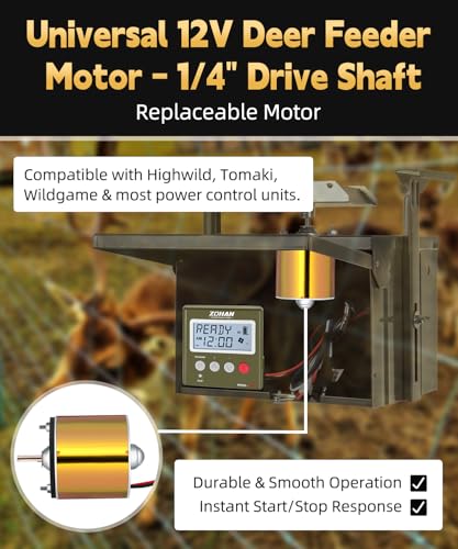 ZOHAN 12V Motor for Deer Feeder - 1/4\" Shaft Feeder Replacement Heavy-Duty Motor with Smooth Start and Stop,S-Plug Connector for Automatic Feeding Kit,Compatible with Tomaki,Wildgame Game Feeder Timer