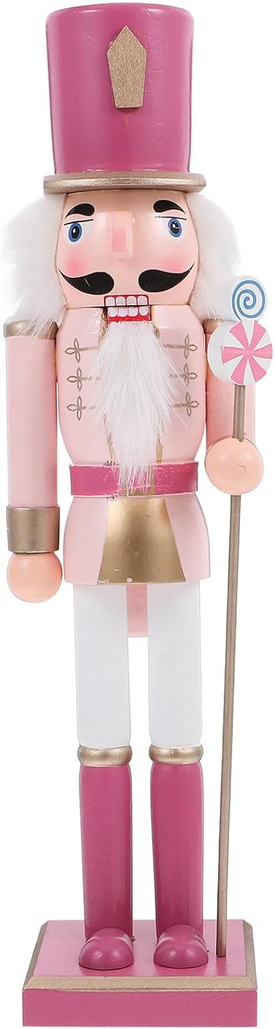 Wooden Nutcracker Soldier Figurine Christmas Nutcrackers Ornament 38cm Macaron Color Wood Craft Xmas Table Decoration for Indoor Holiday Display