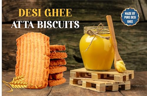 Image of MidBreak Atta Biscuits with Desi Ghee - Handmade, Eggless Vegetarian Cookies | Traditional Tea-Time Snack | 200g Pack- Pack of 1
