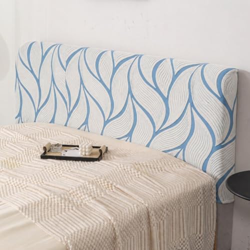Image of HOMETHREADS Stretchable Velvet Headboard Cover | Soft, Dust-Proof & Wrinkle-Resistant Bed Back Protector | Fits Leather, Wooden & Fabric Bedsides | for 6ft to 6.5ft Beds (White Blue, 178x65Cm)