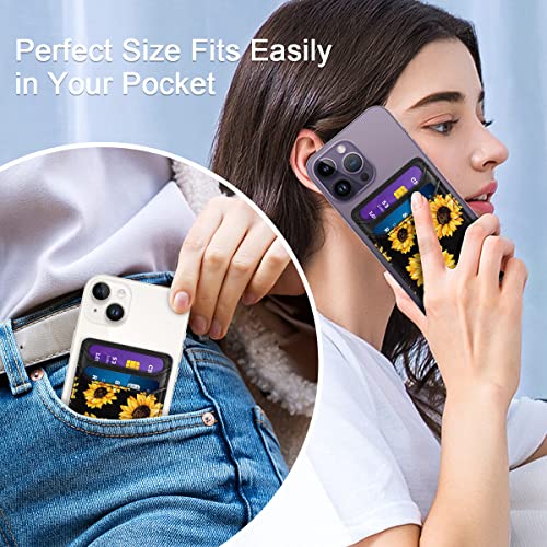Image of 2Pack Adhesive Phone Card Holders, Cell Phone Card Wallets Sleeves Stick On, Credit Card Holders Pouch for Back of iPhone, Android and All Smartphones, Sunflower