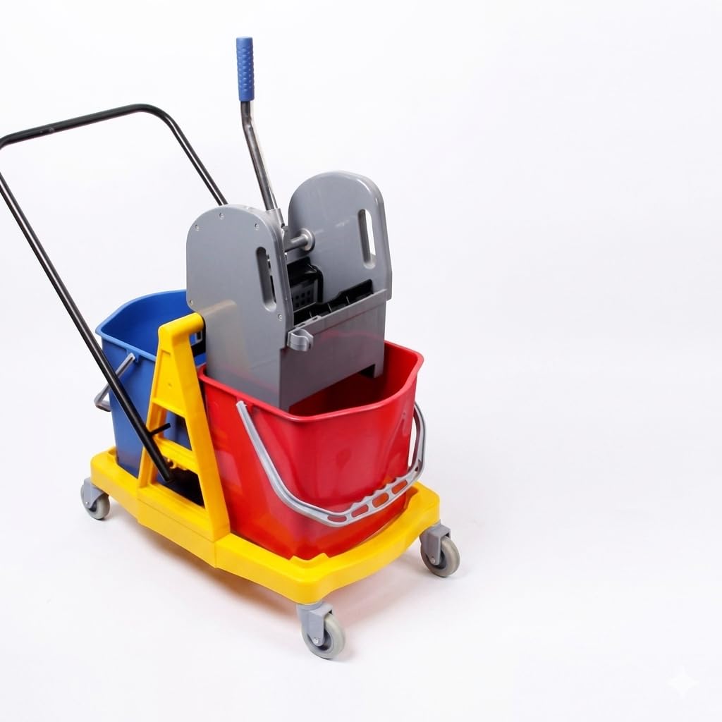Cubo de Limpieza Doble Morg con Prensa y Ruedas 34L (2x17L), Carro de Limpieza Profesional con Manillar, Cubos Separados y Estructura en Polipropileno Amarillo